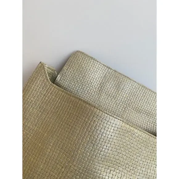 ESCADA Pearlized Light Olive Green & Silver Pearl Woven Leather Handbag - Picture 10 of 11